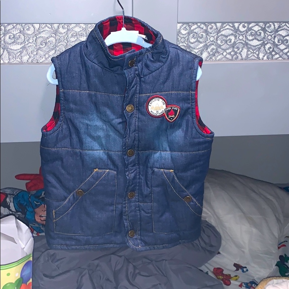 Jean with plaid toddler boy vest